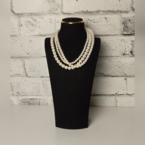 Elegant Multi-Strand Faux Pearl Layered Statement Necklace Adjustable Length